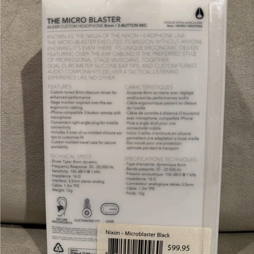 Nixon Micro Blaster In-Ear Headphones - Black